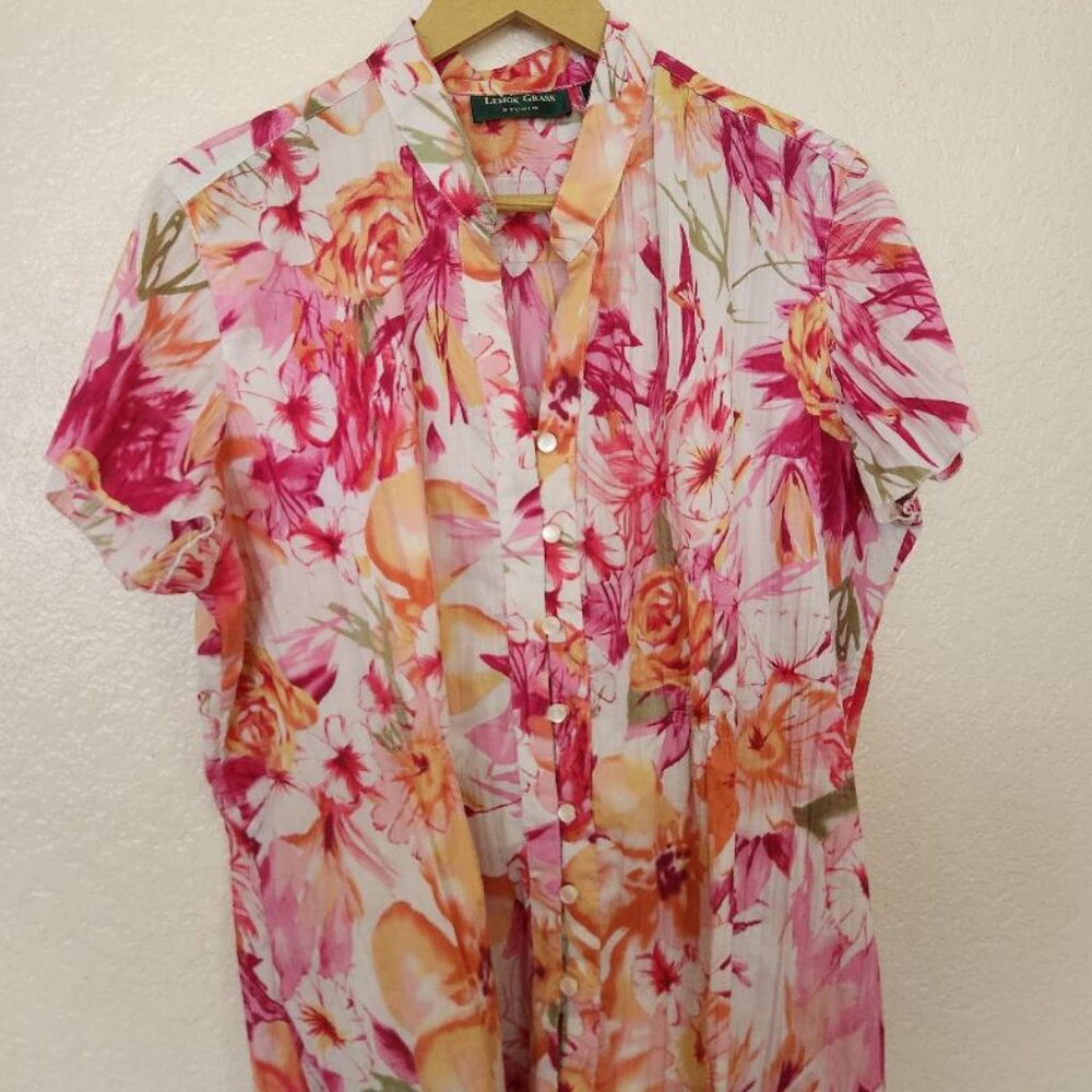 Lemon Grass Women's Polyester Blend Blouse Floral Pattern Size XL